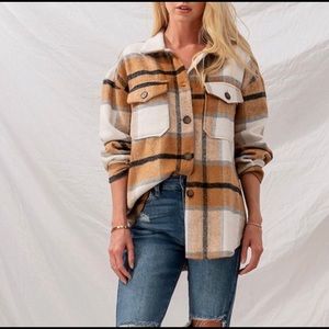 NWT Plaid Check Oversized Button-Down Shirt Jacket